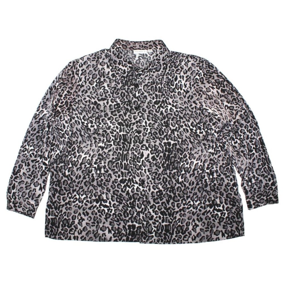 Susan Graver Leopard Print Lightweight Button Up Blouse Top Shirt Womens Size 1X